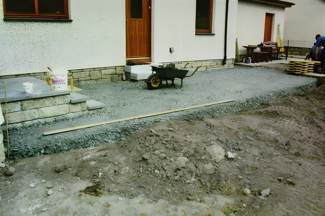 Paved area base hardcore and steps installed